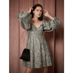 NWOT Sister Jane Tempo Leopard Jacquard Mini Dress Size XS Puff Sleeve Mob Wife